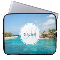 Scenic Tropical Beach with Thatched Huts Monogram