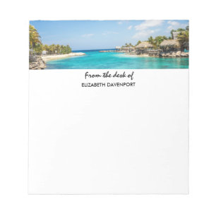 Scenic Tropical Beach with Thatched Huts Photo Notepad