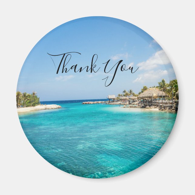 Scenic Tropical Beach with Thatched Huts Thank You Magnet (Front)