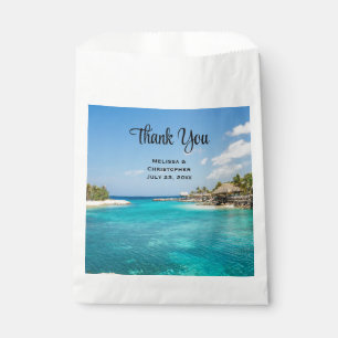 Scenic Tropical Beach with Thatched Huts Wedding Favour Bags