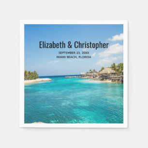 Scenic Tropical Beach with Thatched Huts Wedding Napkin