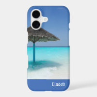 Scenic Tropical Beach with Thatched Umbrella