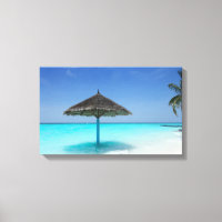 Scenic Tropical Beach with Thatched Umbrella