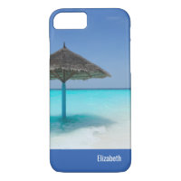 Scenic Tropical Beach with Thatched Umbrella