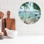 Scenic Tropical Water Boats Palm Tree Large Clock<br><div class="desc">PERFECT DAY CARRIBEAN SEA SUN BOATS VACATION ALWAYS . . any design questions,  just send an email to charmdesignstudio@rcn.com and we'll be delighted to assist.</div>