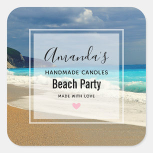 Scenic Turquoise Blue Sea Beach Photo Candle Biz Square Sticker