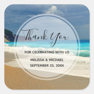 Scenic Turquoise Blue Sea Beach Photo Thank You Square Sticker