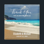 Scenic Turquoise Blue Sea Beach Photo Wedding Magnet<br><div class="desc">A favour magnet with a beautiful photograph featuring a turquoise blue sea and a sandy beach with waves of foamy surf.</div>