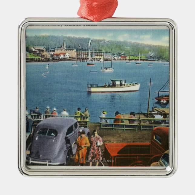 Scenic View from the Wharf, Boats and Cars Metal Tree Decoration (Front)