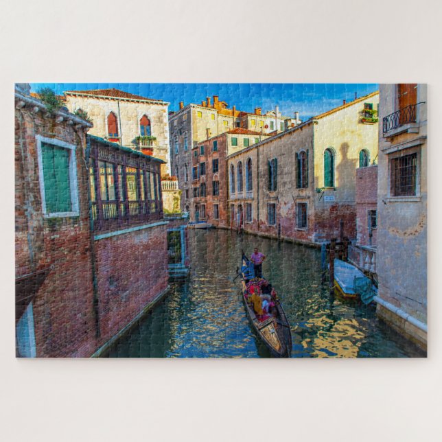 Scenic view of a canal with gondola, Venice, Italy Jigsaw Puzzle (Horizontal)