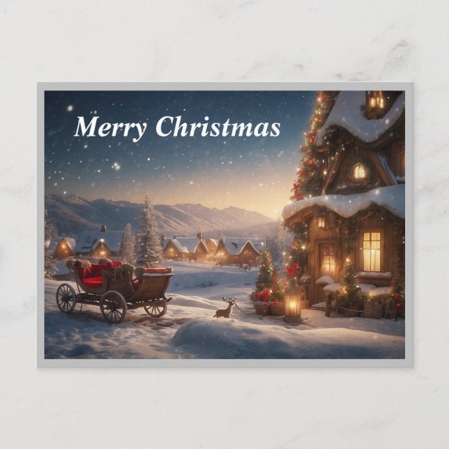 Scenic view of snow village holiday postcard (Front)