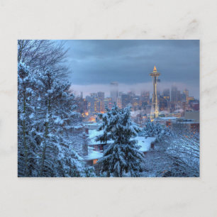 Scenic View of Snowy Seattle Holiday Postcard