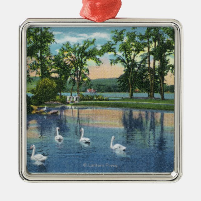 Scenic View of Swans on the Lake Metal Tree Decoration (Front)