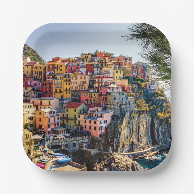 Scenic Village, Cinque Terre, Liguria, Italy  Pape Paper Plate (Front)