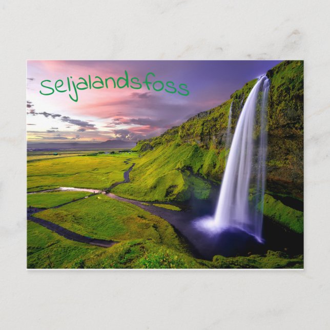 Scenic Waterfall Sunset Postcard (Front)