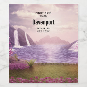 Scenic Waterfalls by a Lake Wine Making Wine Label