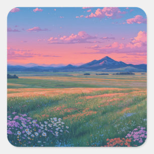 Scenic Wildflower Meadow and Mountain Valley Square Sticker