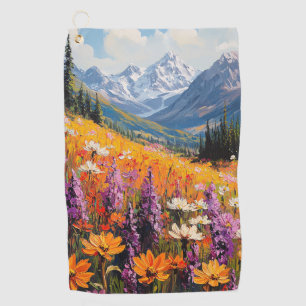 Scenic Wildflowers and Mountains Fine Art Golf Towel