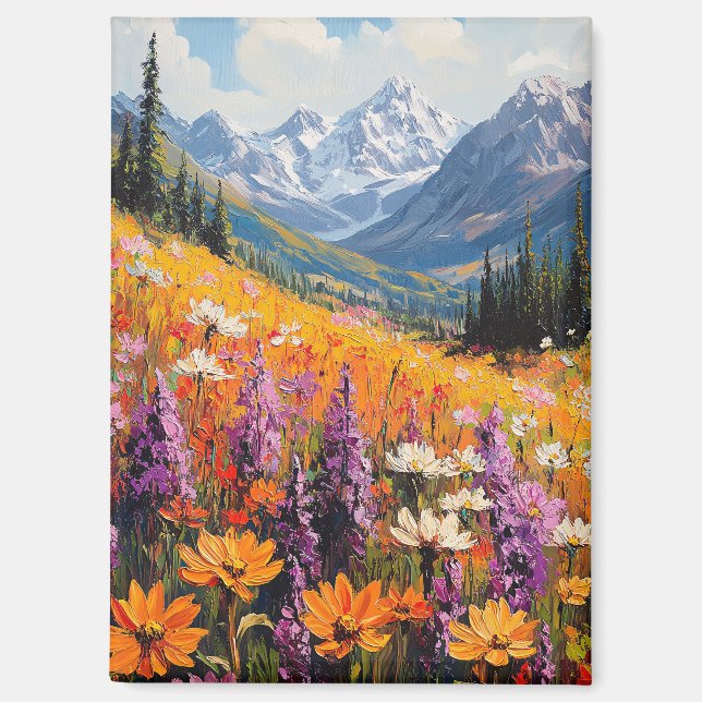 Scenic Wildflowers and Mountains Fine Art Magnet (Front)