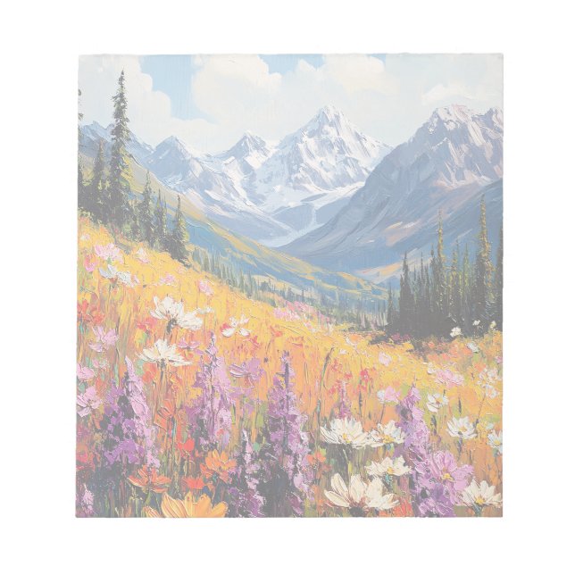 Scenic Wildflowers and Mountains Fine Art  Notepad (Front)