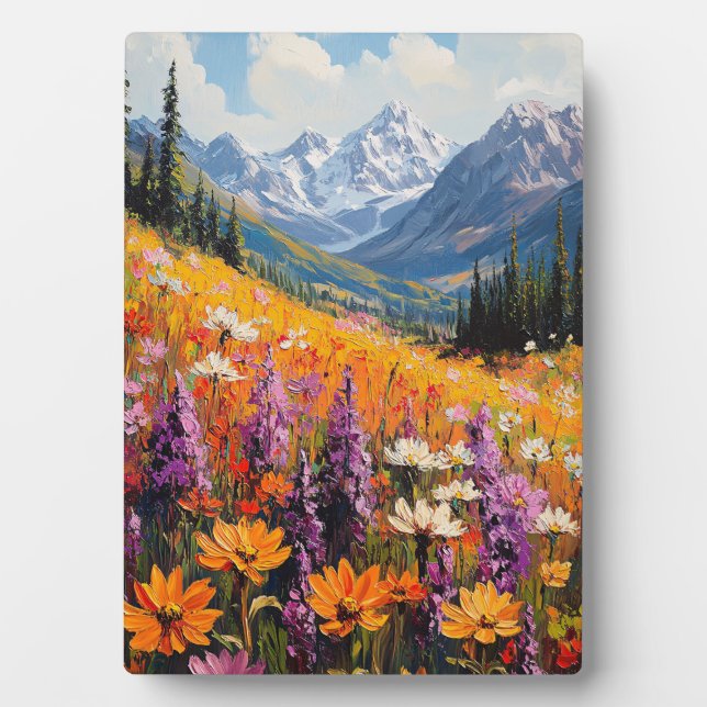 Scenic Wildflowers and Mountains Fine Art Plaque (Front)