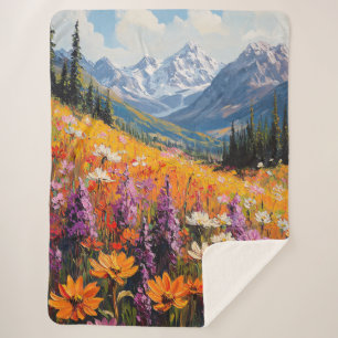 Scenic Wildflowers and Mountains Fine Art Sherpa Blanket