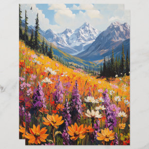 Scenic Wildflowers and Mountains Scrapbook Paper