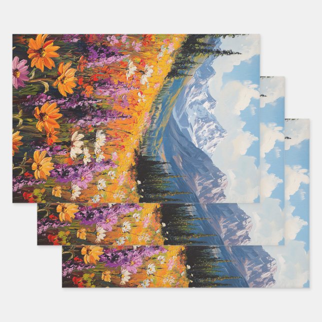 Scenic Wildflowers Mountains Fine Art Decoupage Wrapping Paper Sheet (Set)