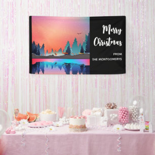 Scenic Winter Lake with Deer Christmas Banner