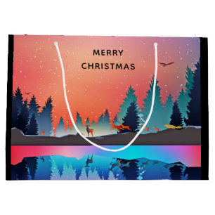 Scenic Winter Lake with Deer Christmas Large Gift Bag