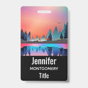 Scenic Winter Lake with Deer ID Badge