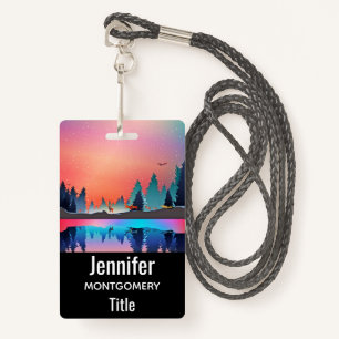 Scenic Winter Lake with Deer ID Badge