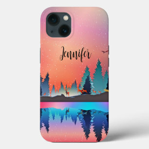 Scenic Winter Lake with Deer iPhone 13 Case