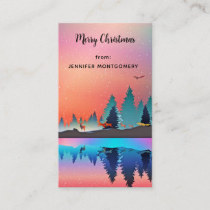 Scenic Winter Lake with Deer Merry Christmas Business Card