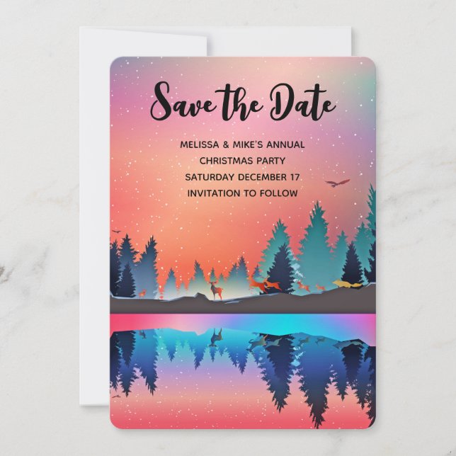 Scenic Winter Lake with Deer Save The Date (Front)