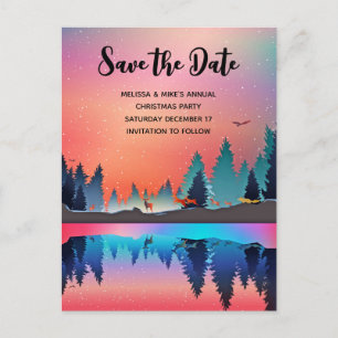 Scenic Winter Lake with Deer Xmas Save the Date Invitation Postcard