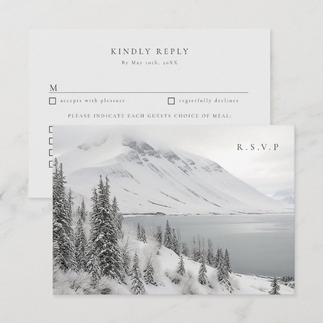 Scenic winter landscape wedding meal choices RSVP Card (Front/Back)