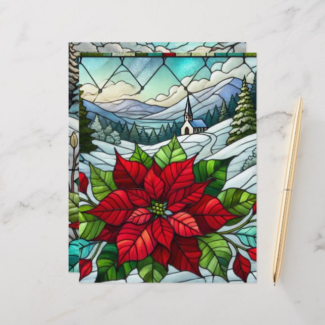 Scenic Winter Poinsettia Stained Glass Scrapbook (Front/Back In Situ)