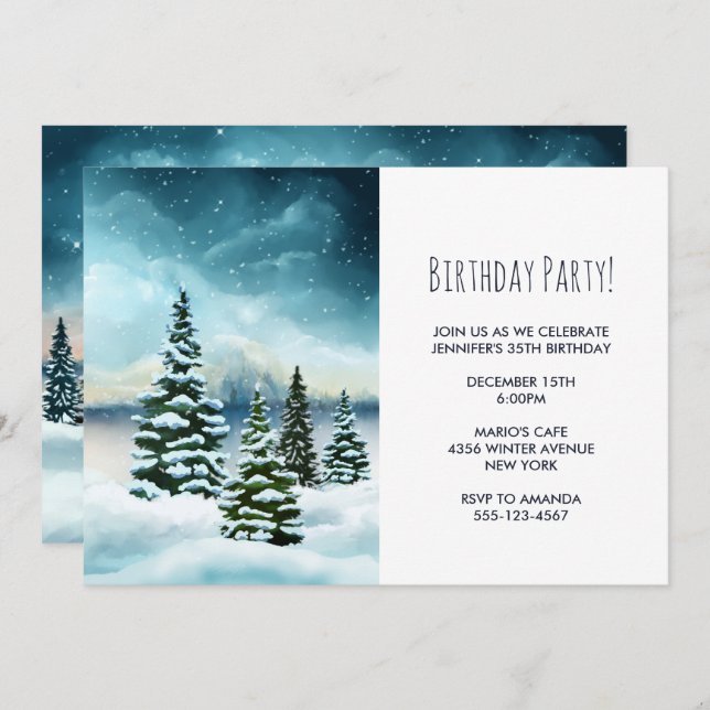 Scenic Winter Wonderland Watercolor Art Party Invitation (Front/Back)