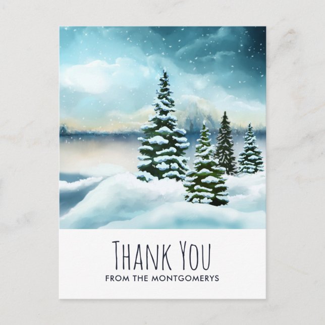 Scenic Winter Wonderland Watercolor Art Thank You Postcard (Front)