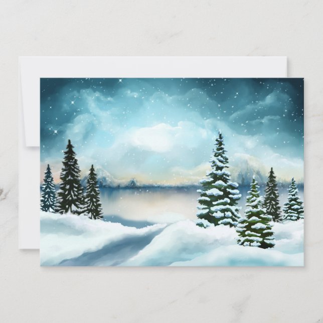 Scenic Winter Wonderland Watercolor Painting Holiday Card (Front)