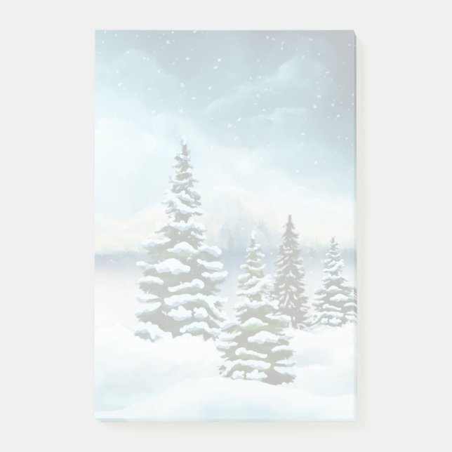 Scenic Winter Wonderland Watercolor Painting Post-it Notes (Front)