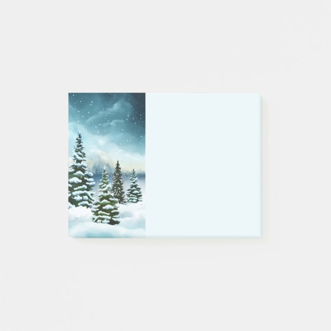 Scenic Winter Wonderland Watercolor Painting Post-it Notes (Front)