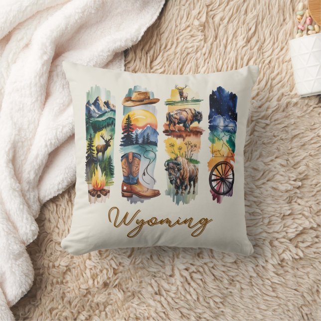 Scenic Wyoming Brushstrokes Art Cushion (Blanket)