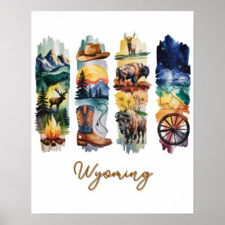 Scenic Wyoming Brushstrokes Poster