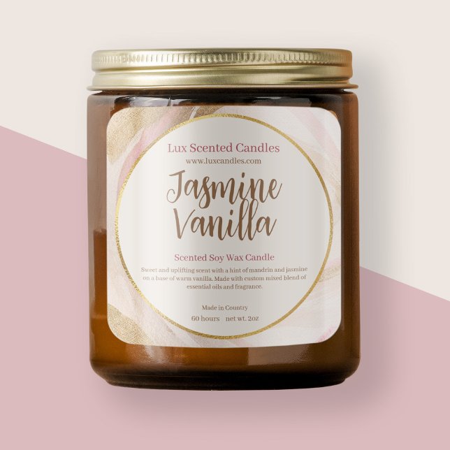 Scented Candles Neutral Pink Brushstroke Gold Chic Square Sticker (Creator Uploaded)