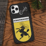 Schaffhausen, Switzerland Crest on Black Glitter Samsung Galaxy Case<br><div class="desc">Schaffhausen, Switzerland Coat of Arms on Black Glitter | Handwritten Name. Black background Samsung Galaxy S21 Case. Show off your love for this Swiss canton with this unique and eye-catching design featuring the iconic emblem. The best part of this phone case is that you can personalise it. It can be...</div>