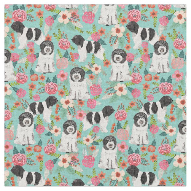 schapendoes vintage florals mint fabric (Close Up)