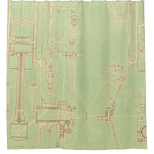 Schematic Drawing Old blueprint rustic colours sof Shower Curtain