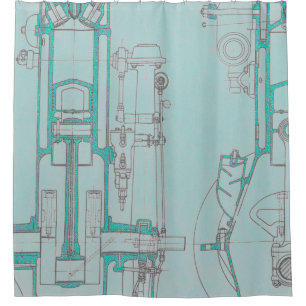 Schematic Drawing Old blueprint rustic colours sof Shower Curtain